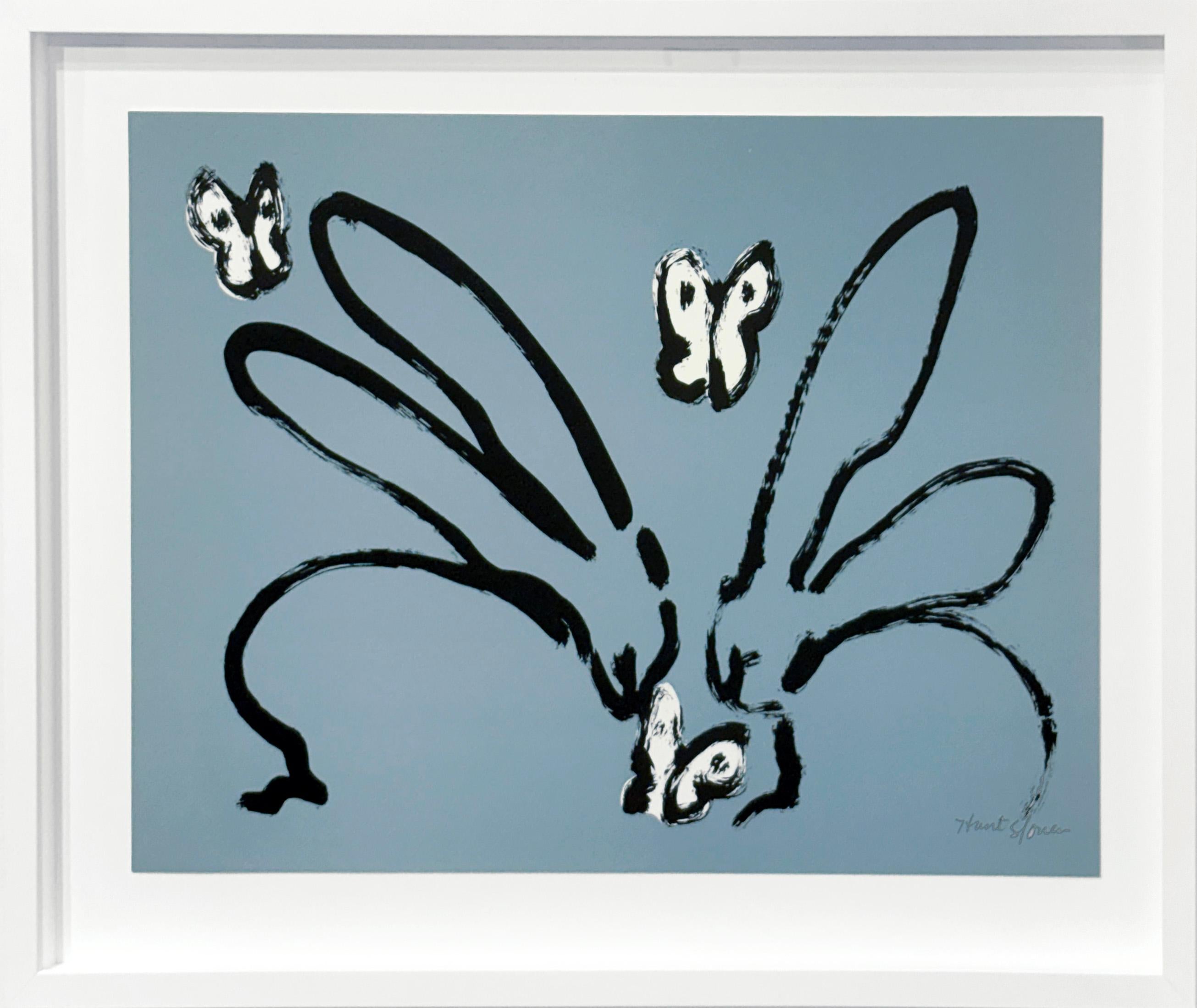 Artist:  Slonem, Hunt
Title:  Azure Sky Bunnies
Series:  Bunnies
Date:  2025
Medium:  Lithograph on Paper
Unframed Dimensions:  16" x 24"
Framed Dimensions:  22" x 29" x 1.25"
Signature:  Pencil signed
Edition:  1-16/16, with 5 PP and 4