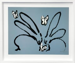 Hunt Slonem "Azure Sky Bunnies" Bunnies, Butterflies