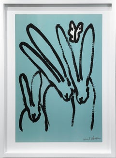 Hunt Slonem "Blue Celeste Bunnies" Bunnies, Butterflies