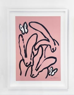 Hunt Slonem "Pretty in Pink Bunnies" Bunnies, Butterflies