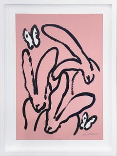 Hunt Slonem "Pretty in Pink Bunnies" Bunnies, Butterflies