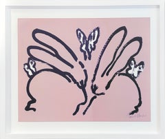 Hunt Slonem "Summer Dusk Bunnies" Bunnies, Butterflies