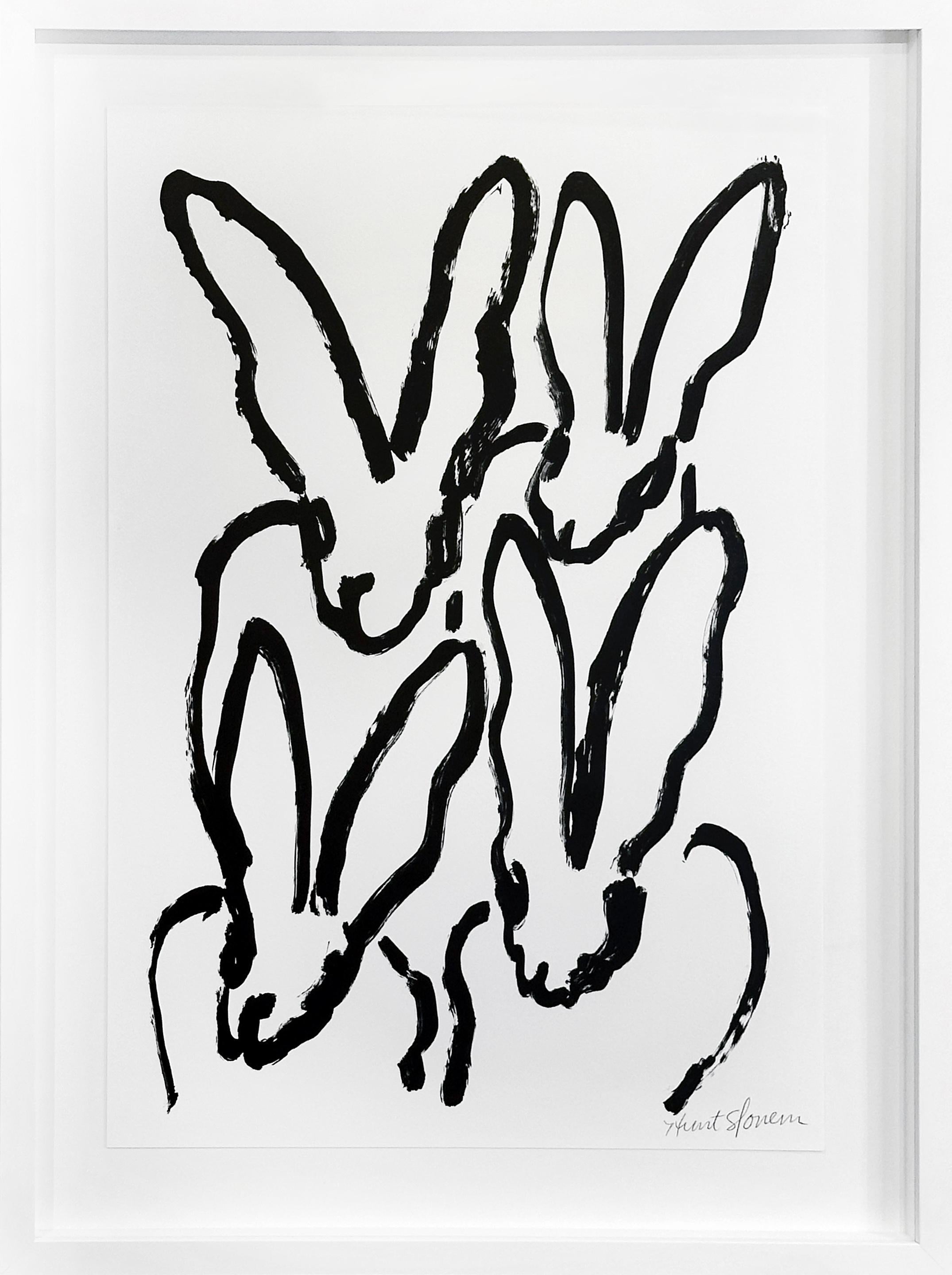 Hunt Slonem "Weiße Hasen I" Lithographie (Druck)