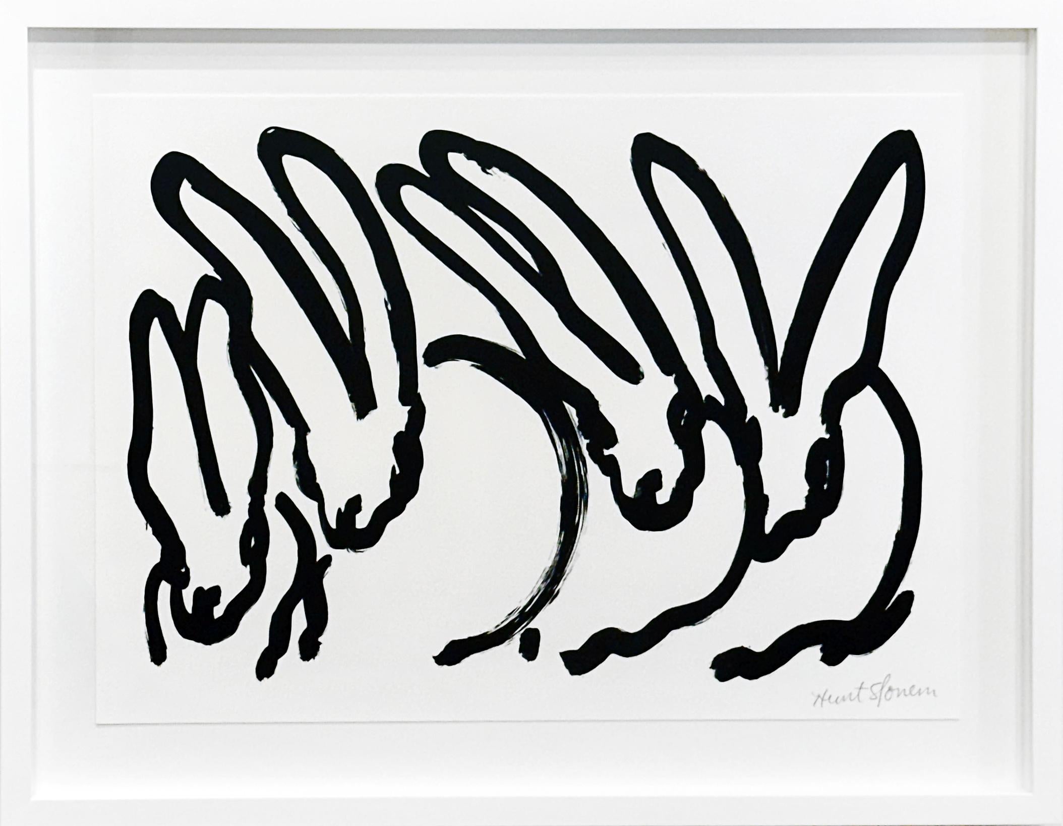Hunt Slonem "Weiße Hasen II" Lithographie (Druck)