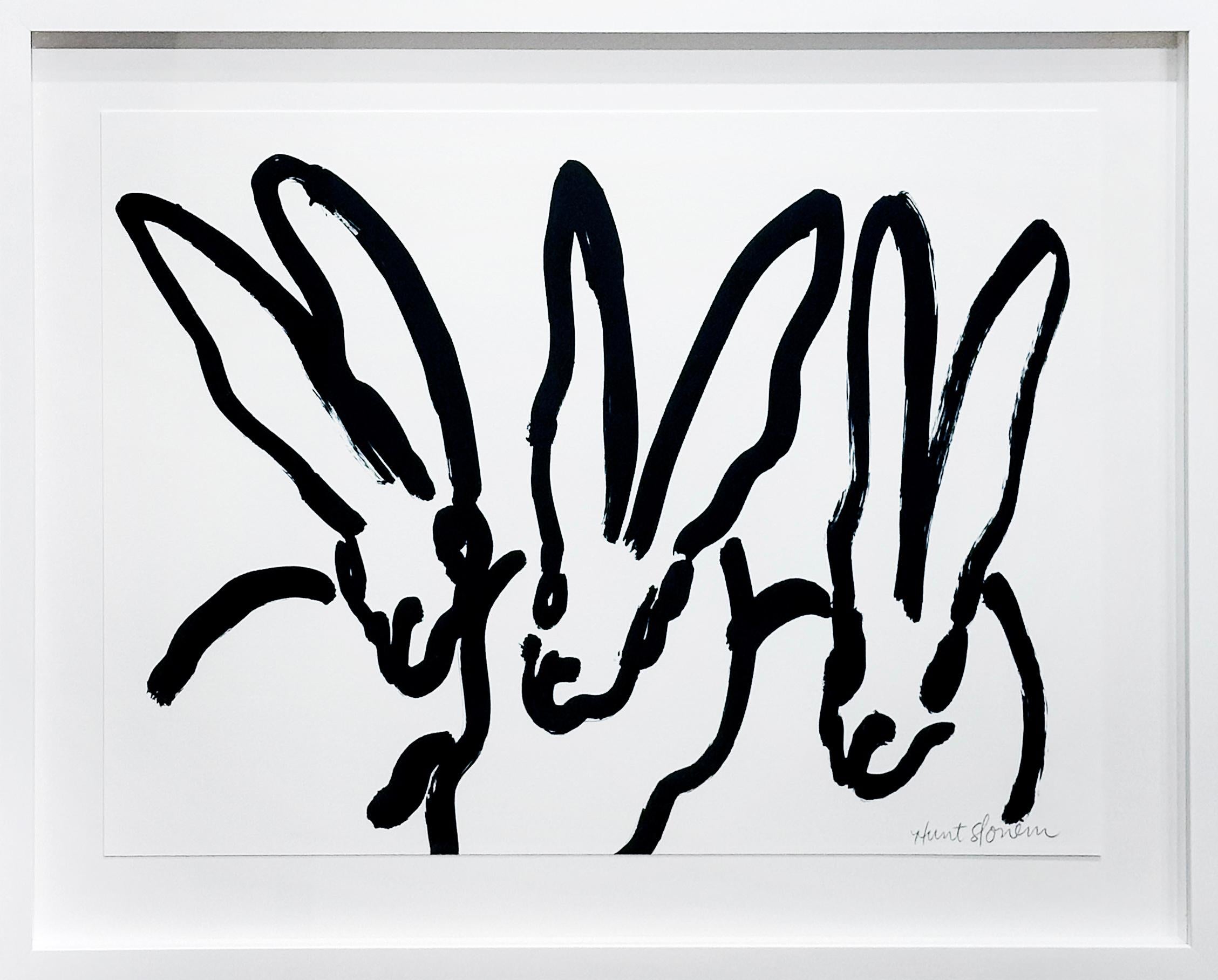 Hunt Slonem "Weiße Hasen III" Lithographie (Druck)