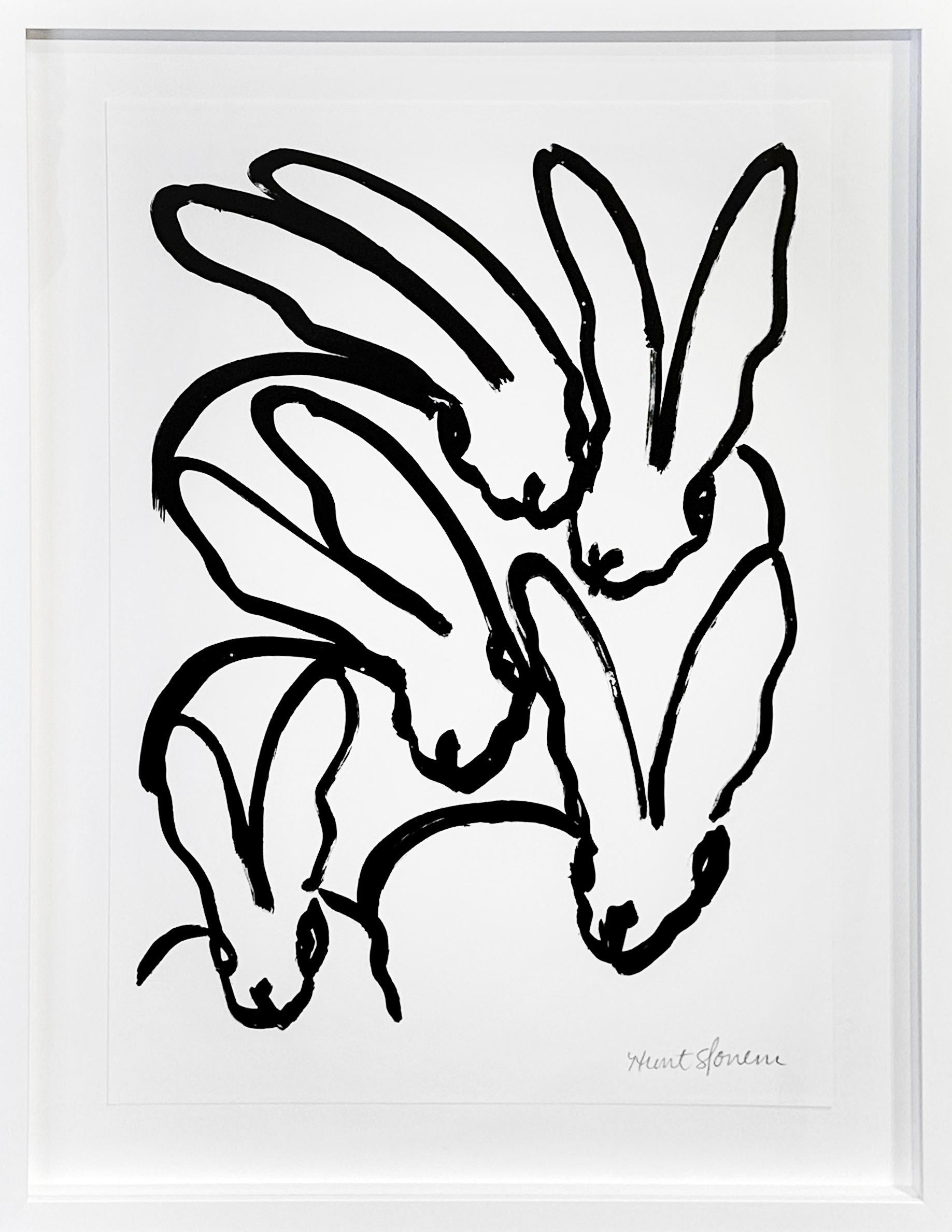 Hunt Slonem "Weiße Hasen VI" Lithographie (Druck)