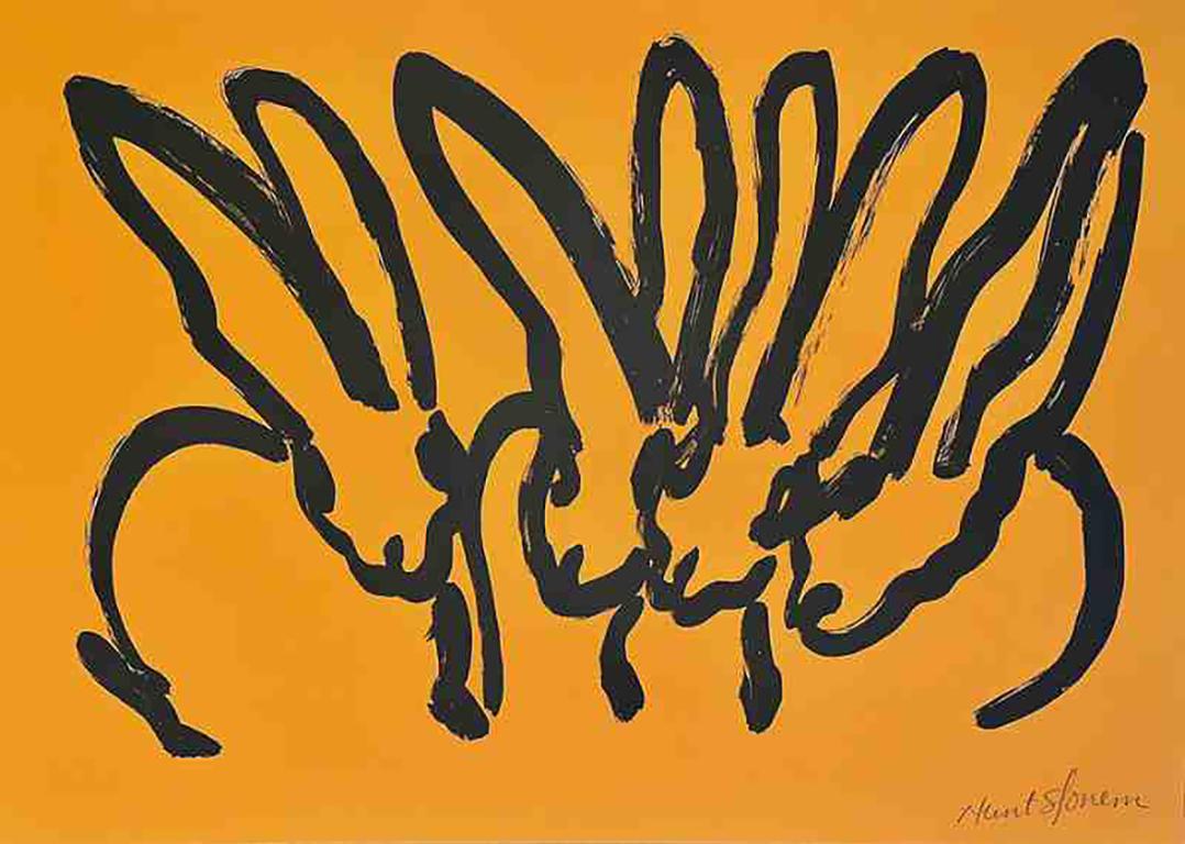 Orange Bunnies - Contemporary Print by Hunt Slonem