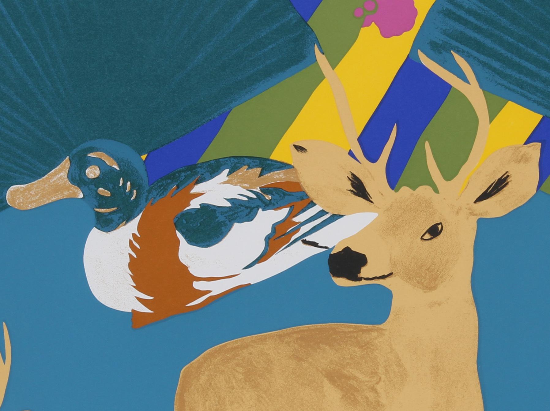 Sérigraphie Pop Art « Three Deer » (trois cerfs) de Hunt Slonem en vente 1