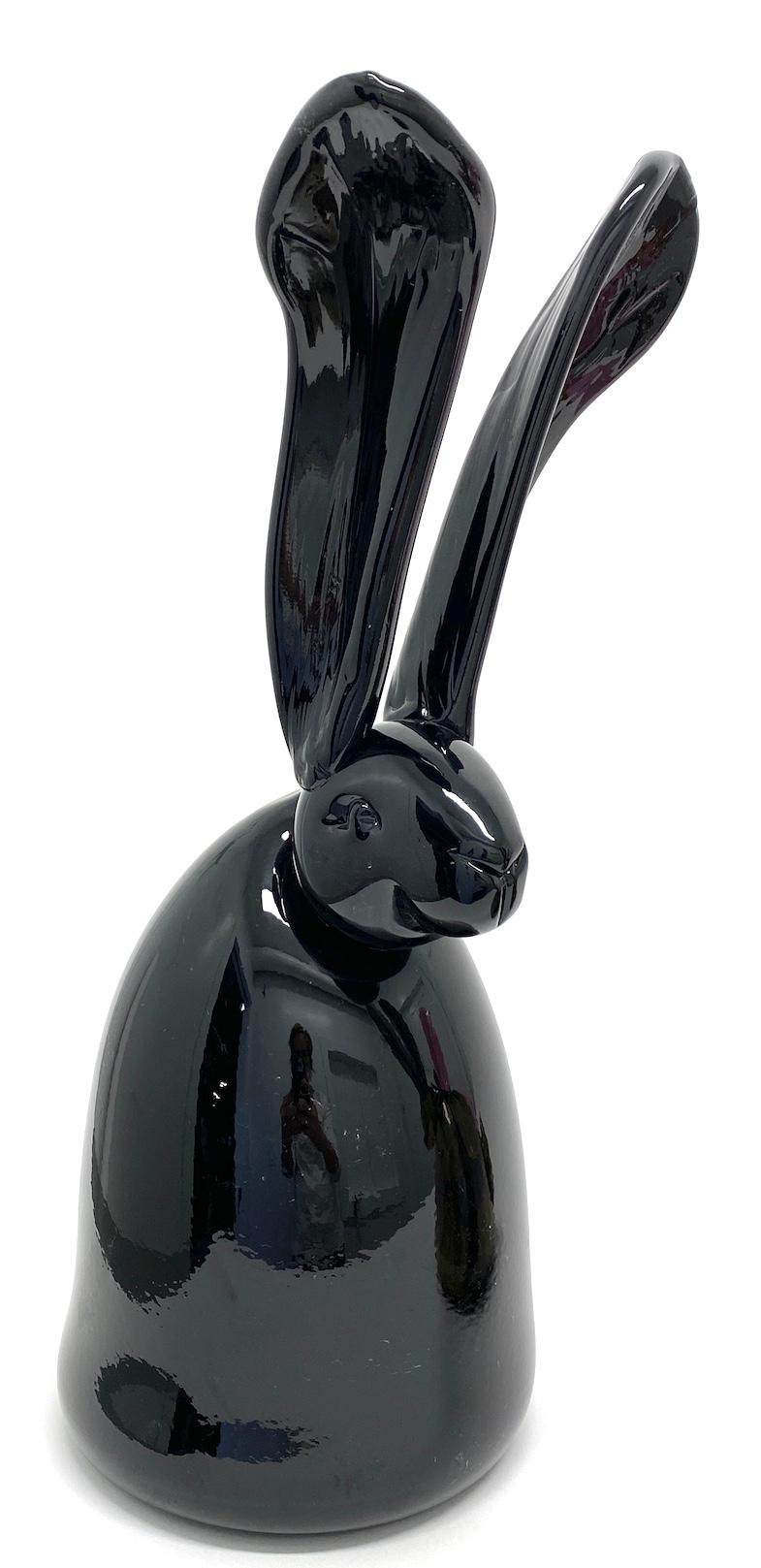 Black glass bunny - Sculpture by Hunt Slonem
