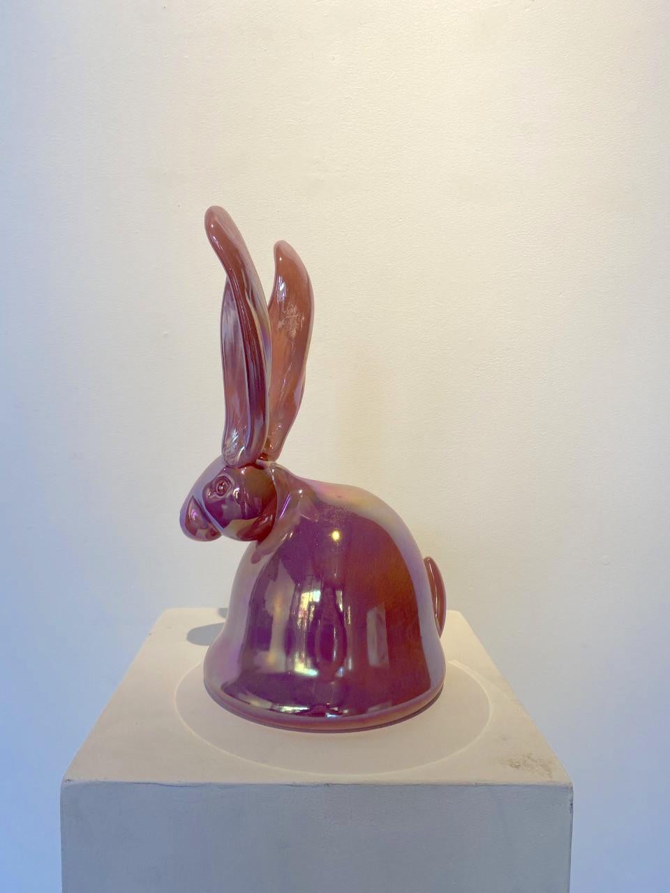 Blush Pink Bunny - Contemporary Sculpture by Hunt Slonem