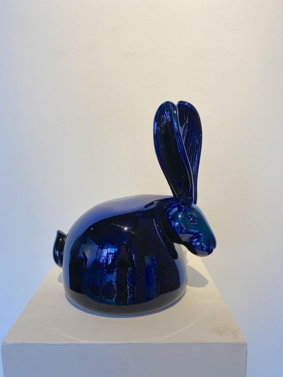 Chrome Blue Bunny - Contemporary Sculpture by Hunt Slonem