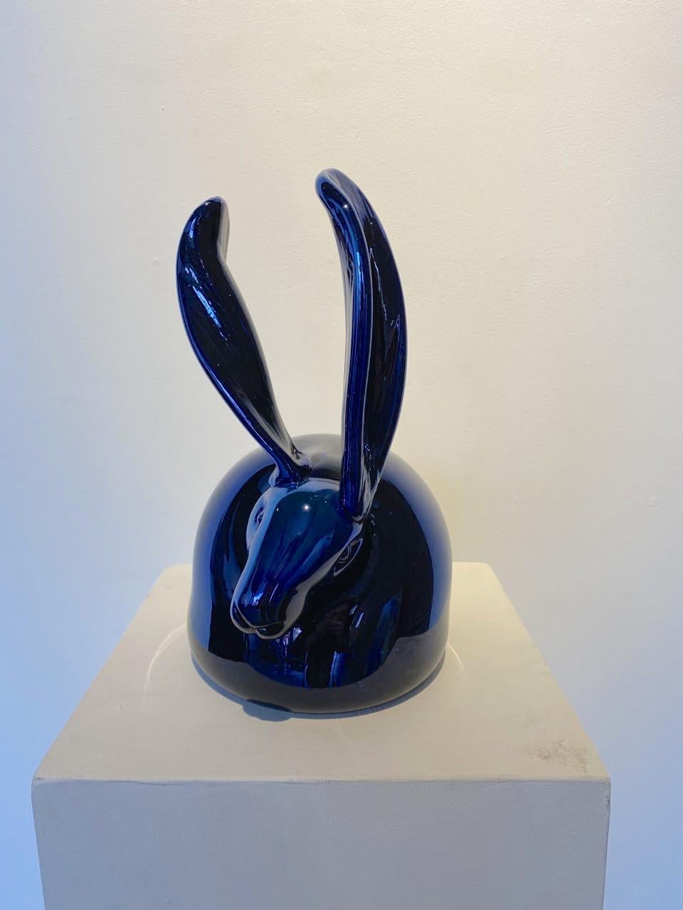 Chrome Blue Bunny - Sculpture by Hunt Slonem