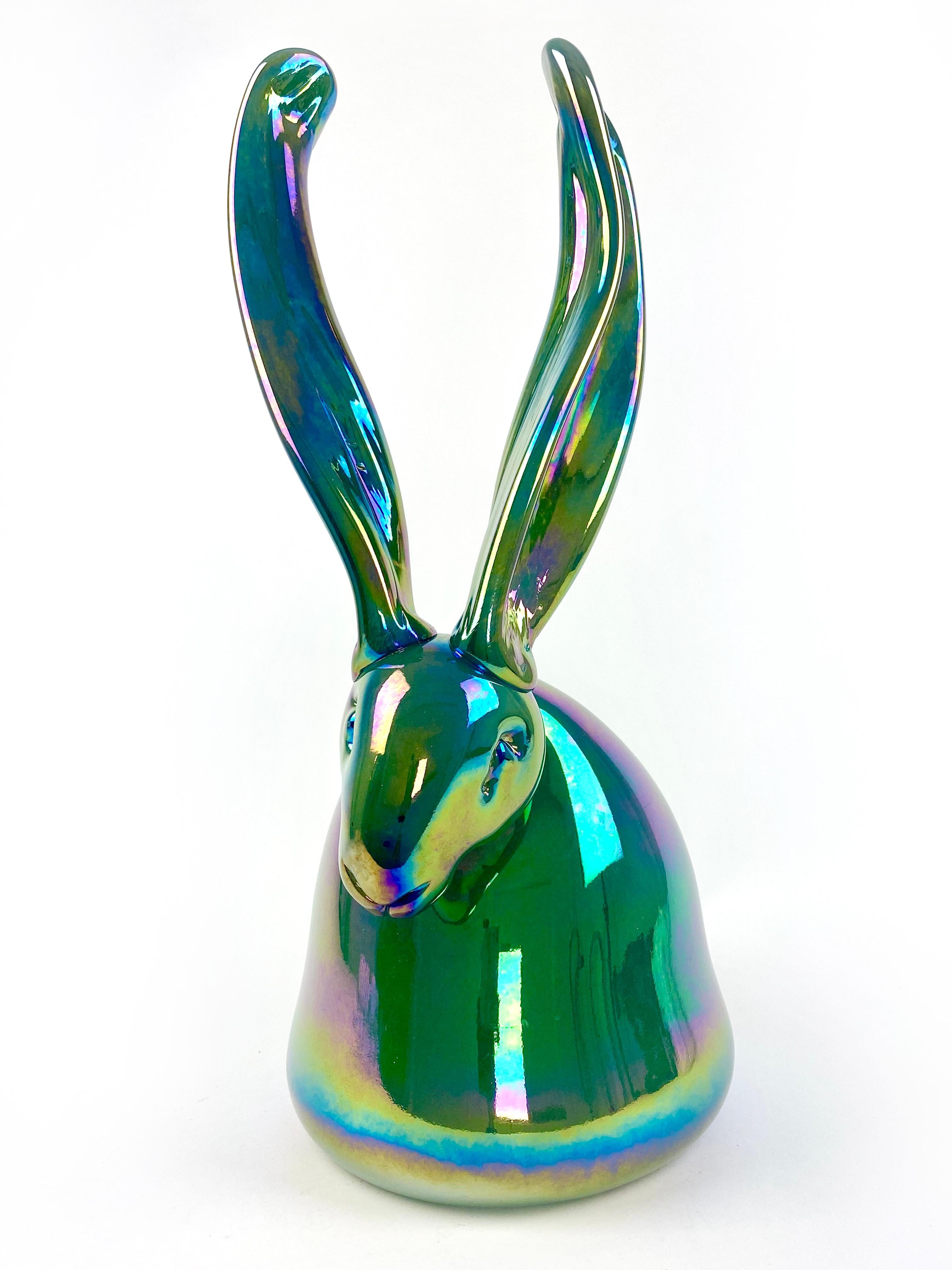 Clover Green Bunny "Bunny Sculpture" Unique Blown Glass Sculpture