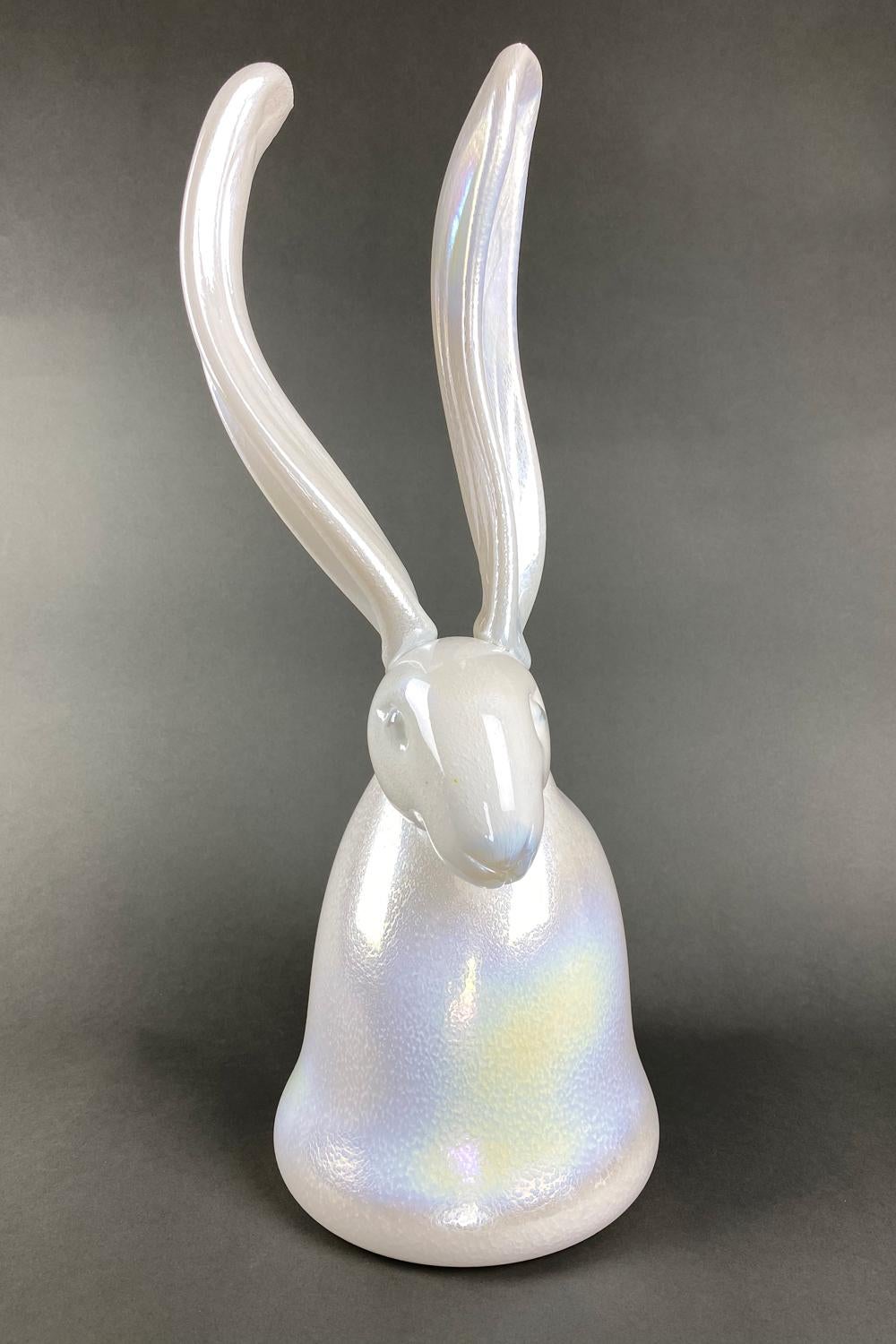 Hunt Slonem Figurative Sculpture - "Enamel" White Bunny Sculpture Unique Blown Glass Sculpture