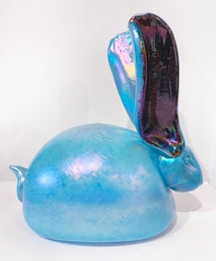 Hunt Slonem Blue Glass Bunny Sculpture 'Untitled'