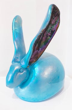 Hunt Slonem Blue Glass Bunny Sculpture 'Untitled'