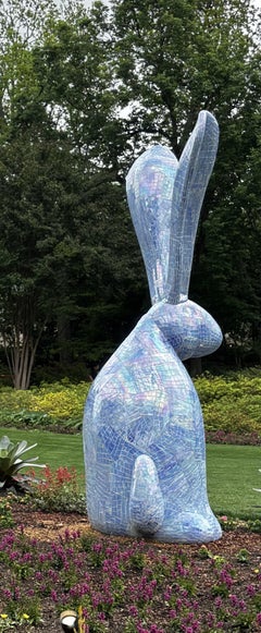 Hunt Slonem Dane Blue Bunny Monumental 10' Mosaic Glass Sculpture Installation