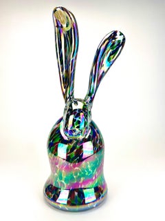 Hunt Slonem Fir Hand Blown Glass Bunny Contemporary Art Sculpture