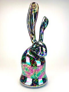 Hunt Slonem Fir Hand Blown Glass Bunny Contemporary Art Sculpture
