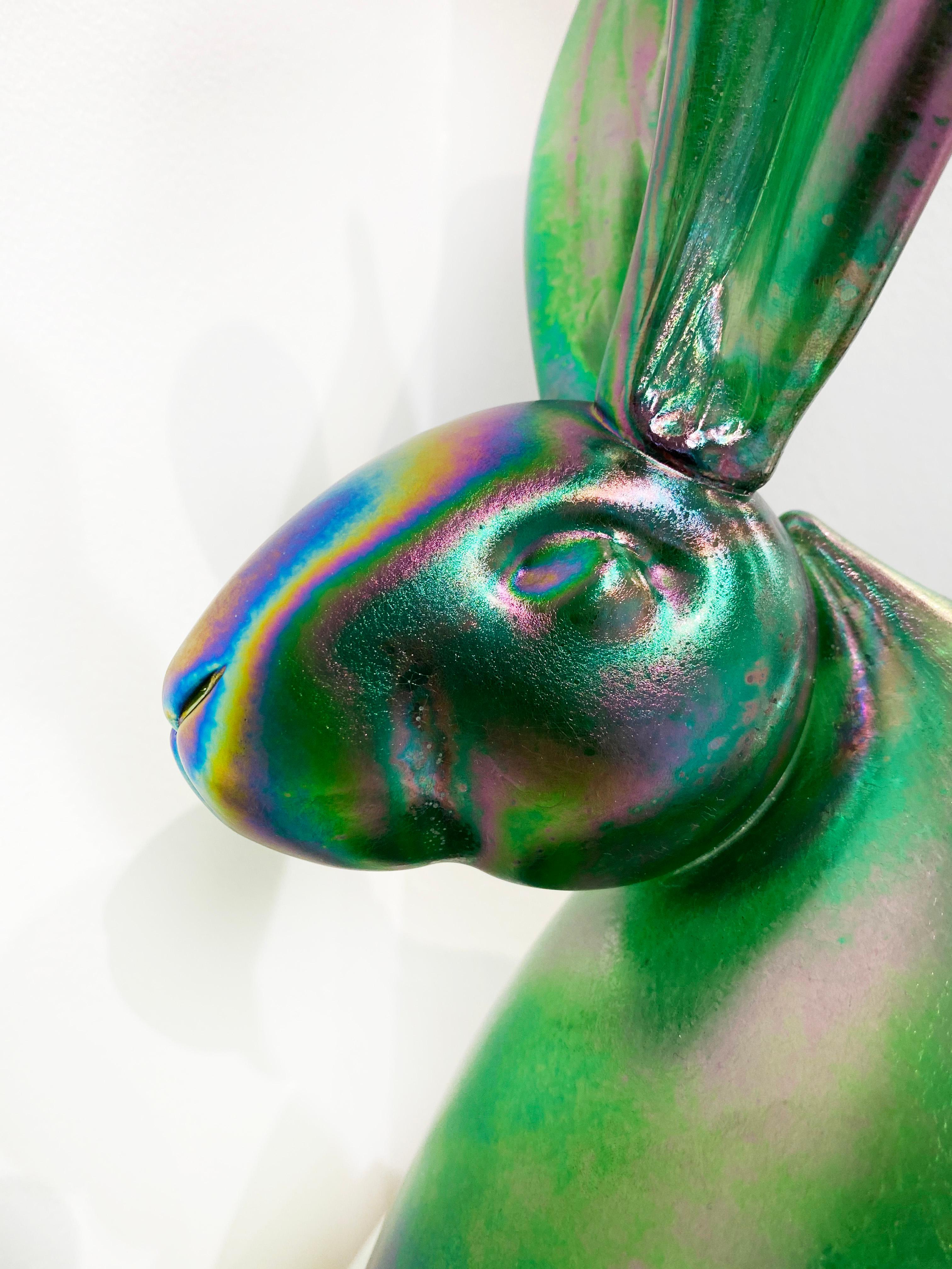 Hunt Slonem Green Glass Bunny Sculpture 'Seth' For Sale 1