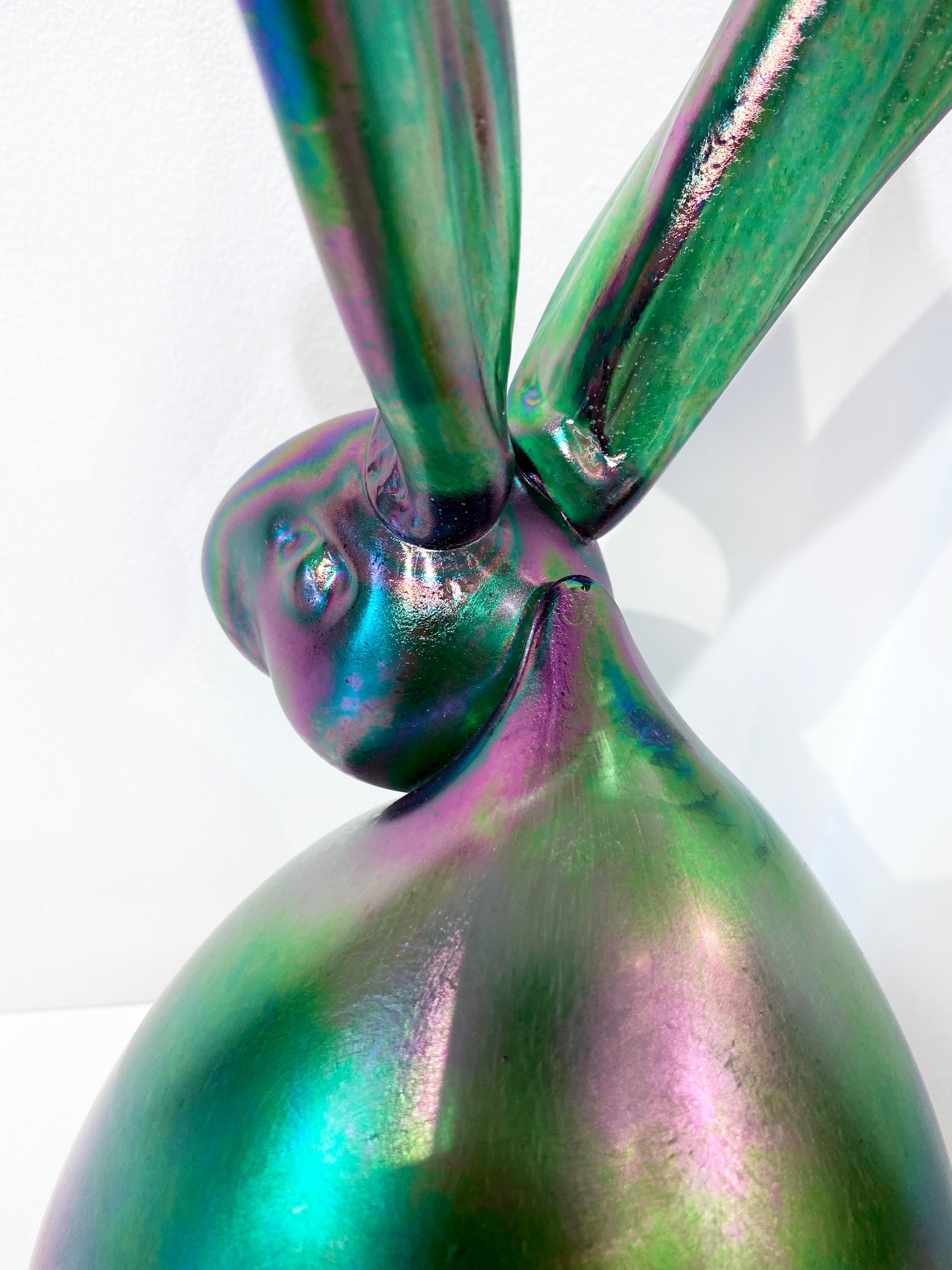 Hunt Slonem Green Glass Bunny Sculpture 'Seth' For Sale 2
