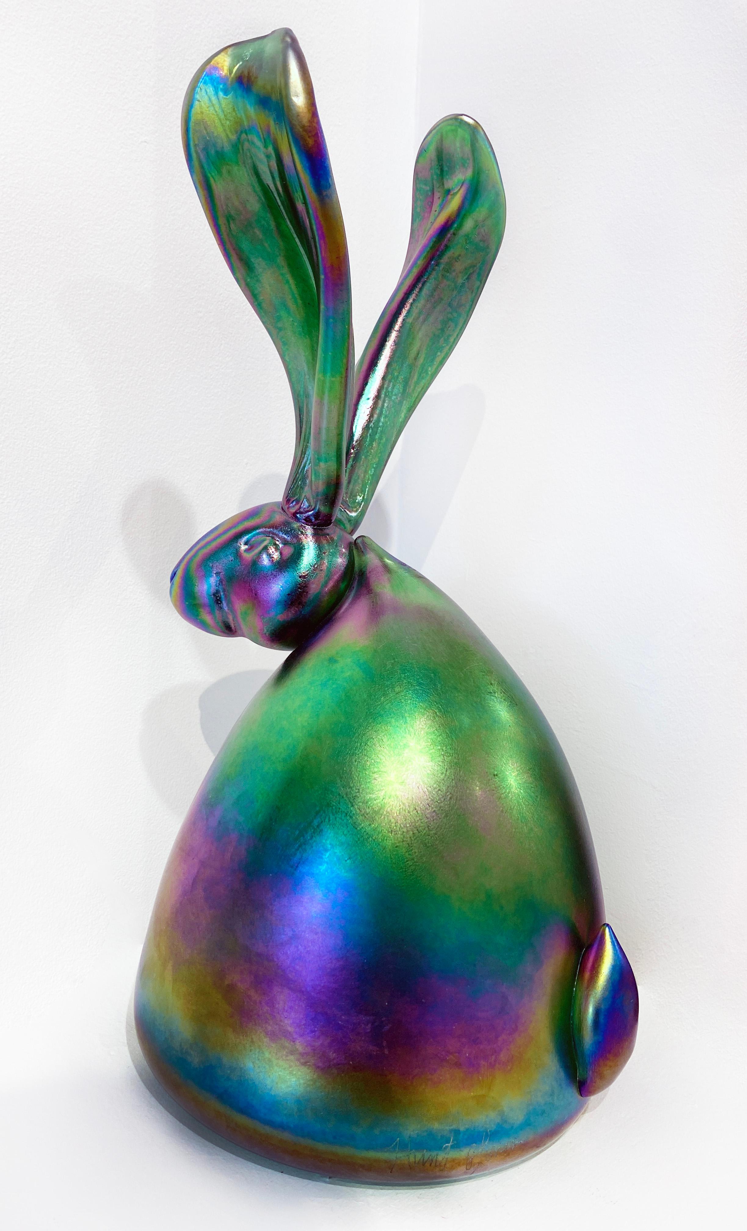 Hunt Slonem Green Glass Bunny Sculpture 'Seth' For Sale 3