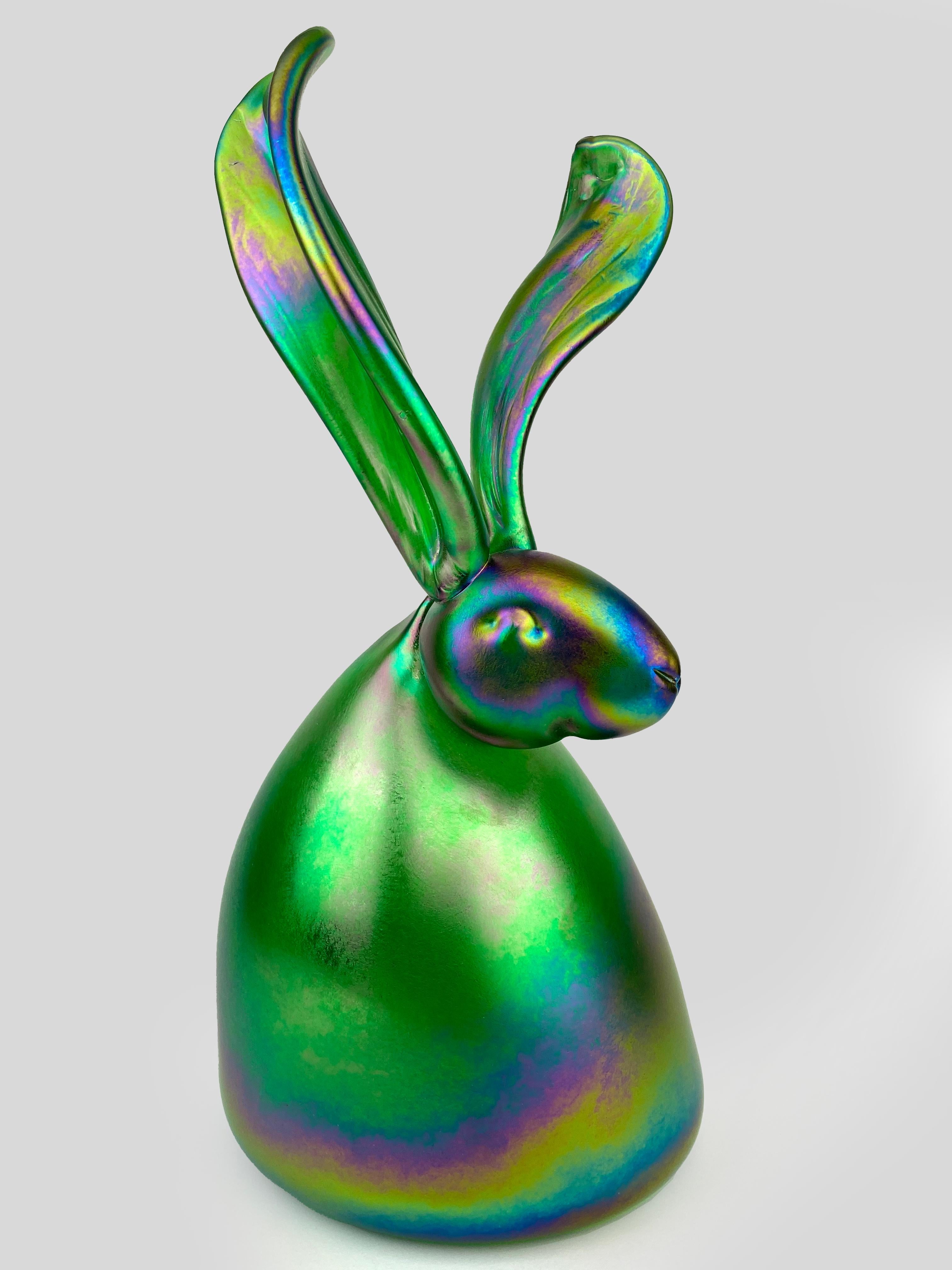 Hunt Slonem Green Glass Bunny Sculpture 'Seth'
