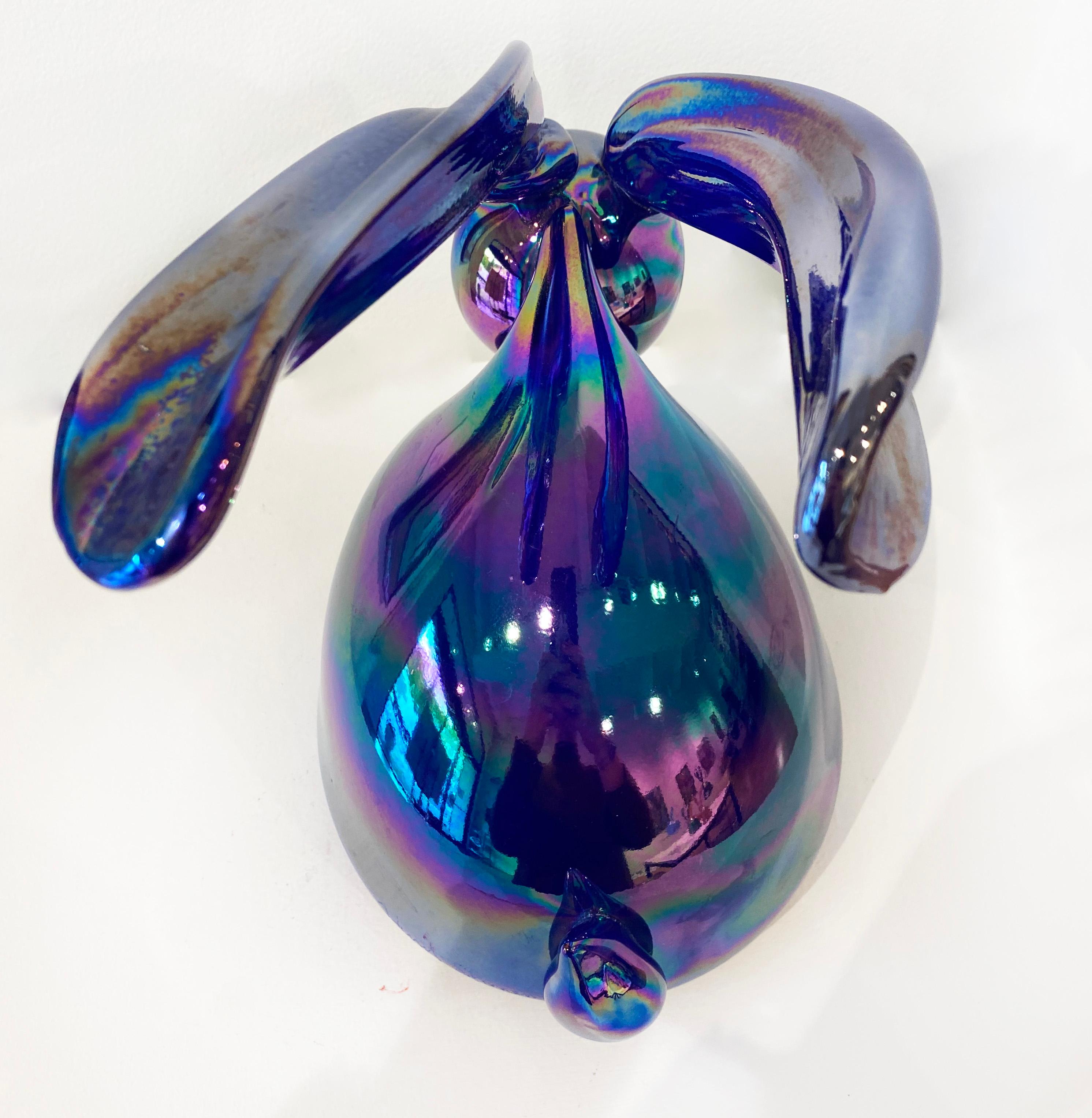 Hunt Slonem Indigo Glass Bunny Sculpture 'Jose' 2