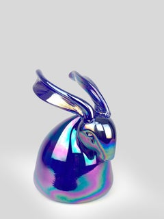 Hunt Slonem Indigo Glass Bunny Sculpture 'Jose'