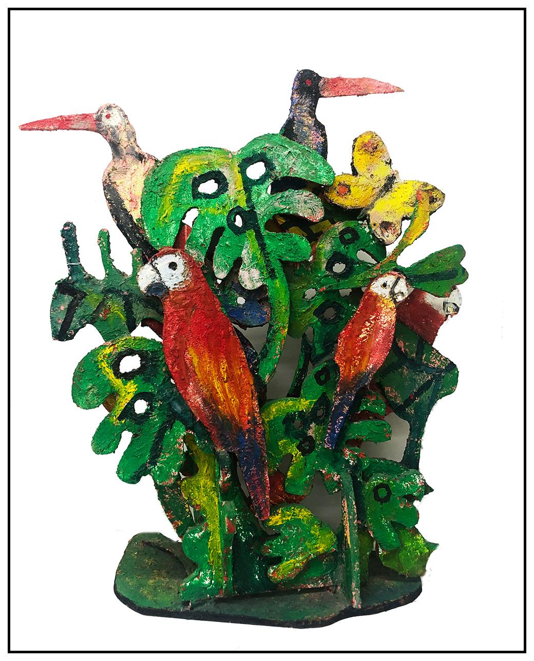 Hunt Slonem Large Original Acrylic Painting Wood Sculpture Macaws Birds Signed For Sale 2