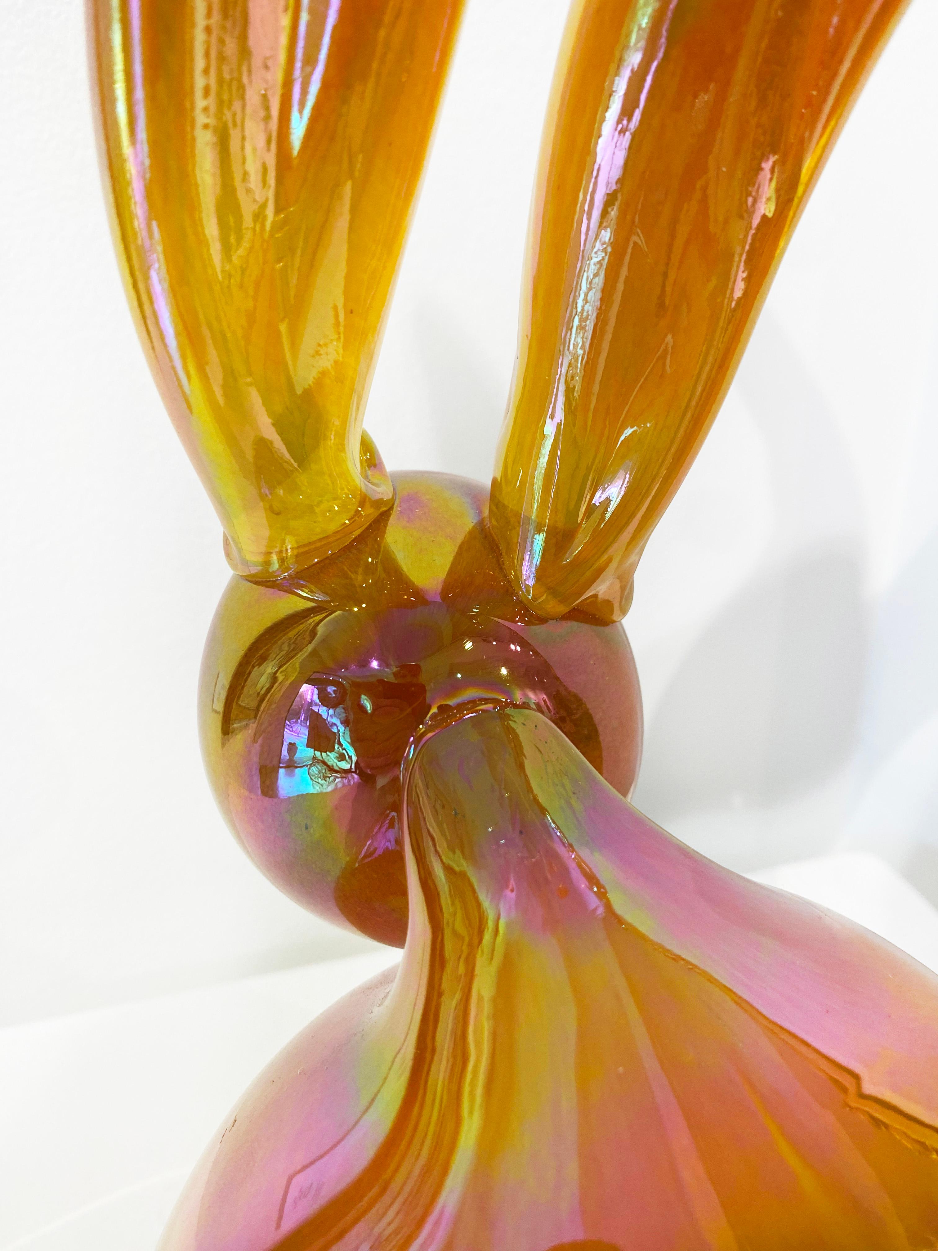 Hunt Slonem Orange Glass Bunny Sculpture 'Audrey' 1