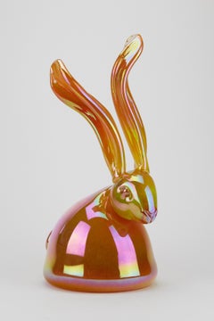 Hunt Slonem Orange Glass Bunny Sculpture 'Audrey'