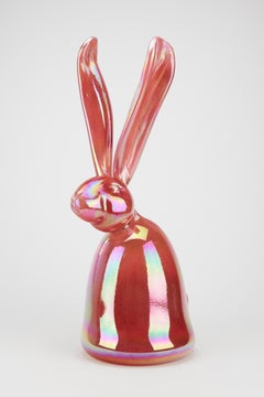 Hunt Slonem Pink Glass Bunny Sculpture 'Julius'