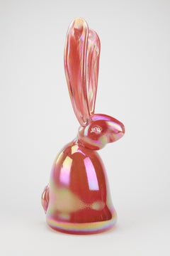 Hunt Slonem Pink Glass Bunny Sculpture 'Julius'