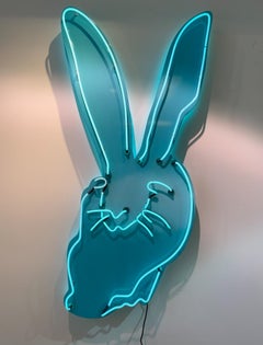 Hunt Slonem "Tiffany" Playful Blue Bunny Cut Out with Neon Details