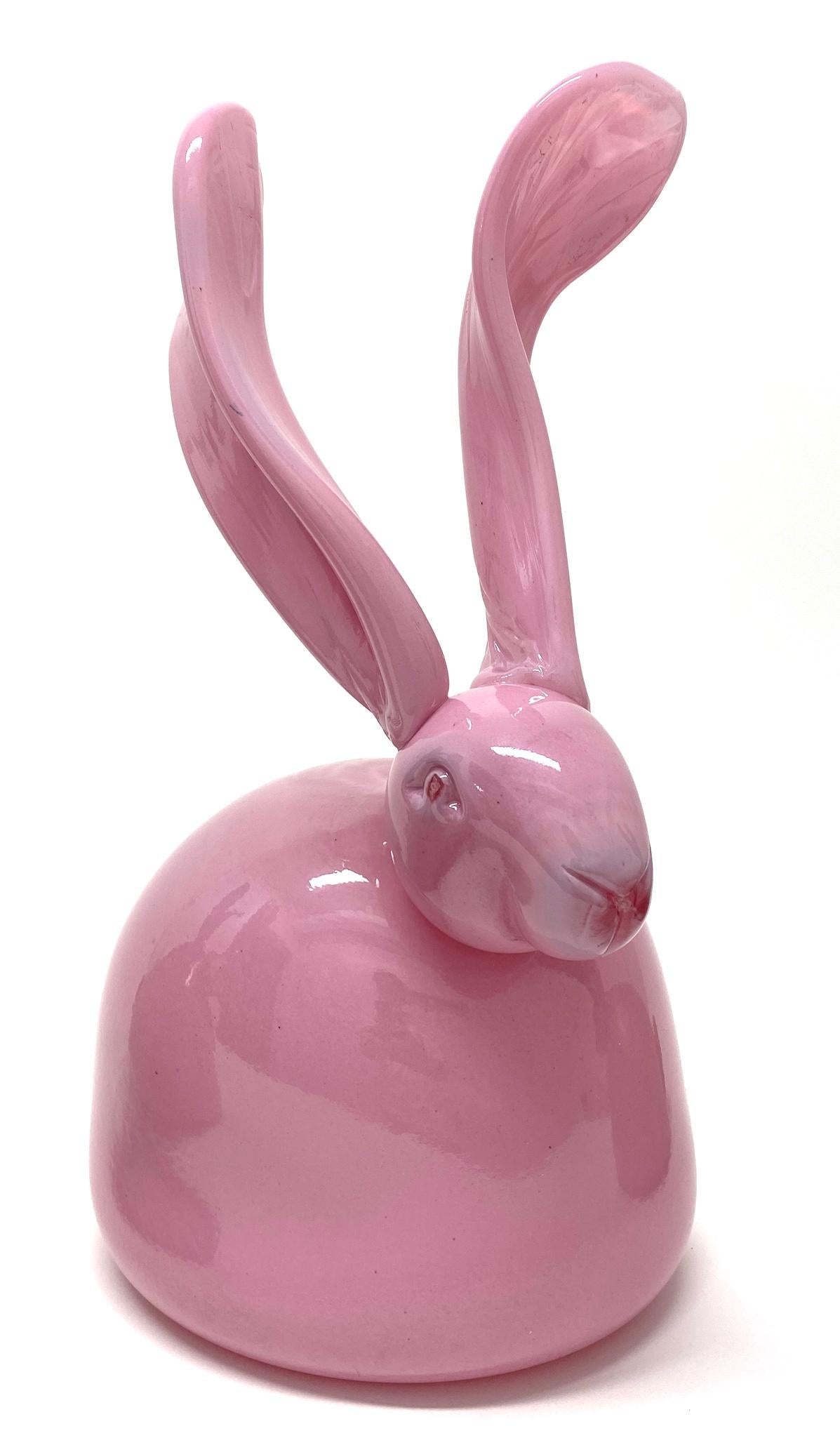 Pink glass bunny - Sculpture by Hunt Slonem