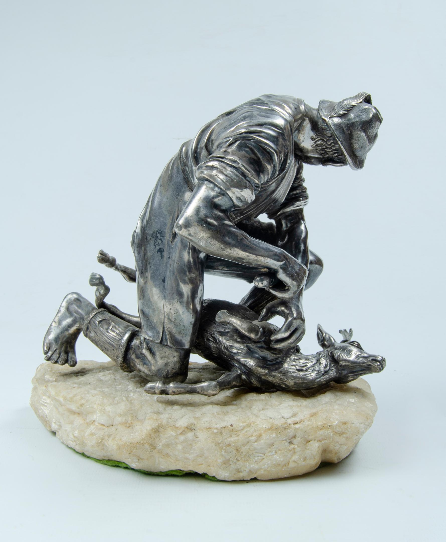 Neoclassical Hunter and Deer Sculpture For Sale