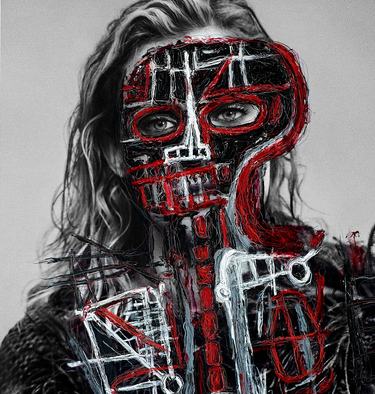 Diane K, Pharrell ByN, Toni Garnn II. Foto intervenida por los artistas. - Photograph Contemporáneo de Hunter & Gatti
