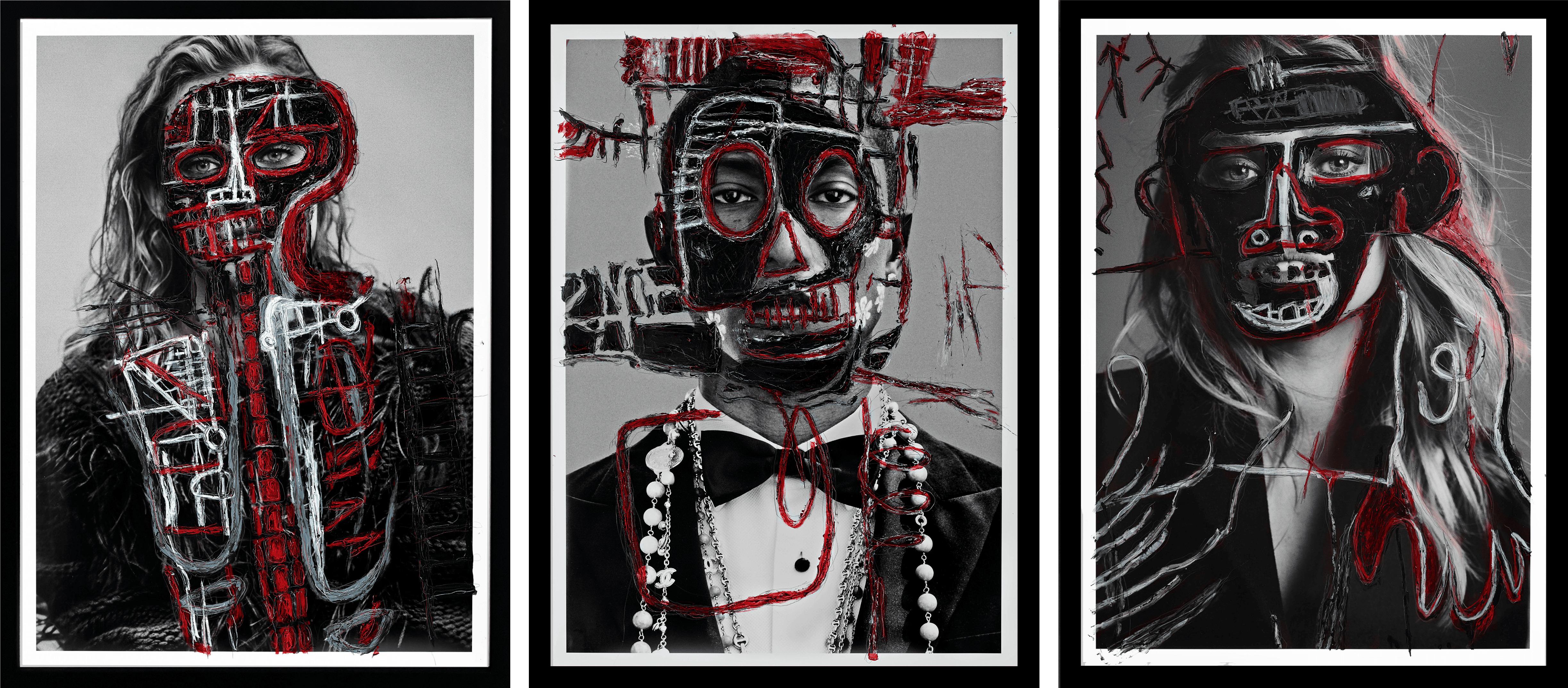 Black and White Photograph de Hunter & Gatti - Diane K, Pharrell ByN, Toni Garnn II. Foto intervenida por los artistas.
