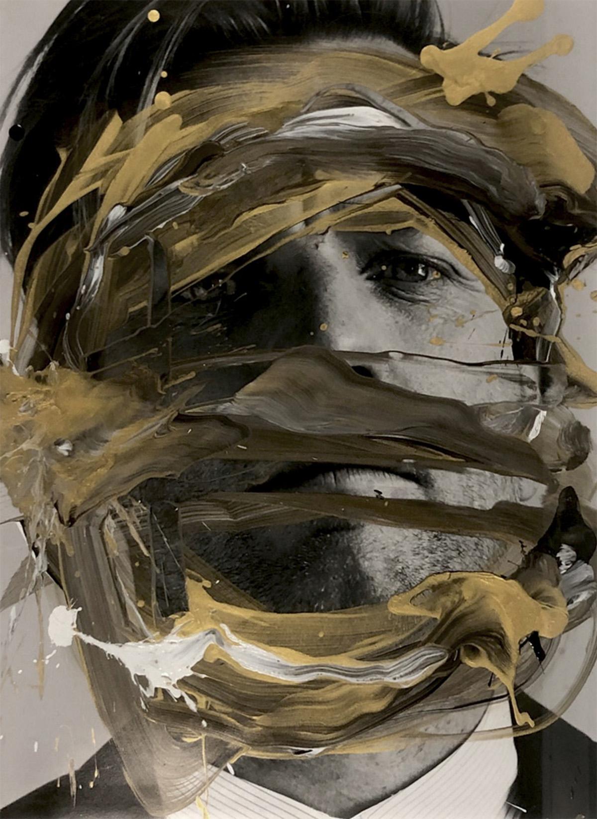 Retrato de Ewan Mcgregor, Técnica mixta sobre una fotografía en blanco y negro. - Mixed Media Art Contemporáneo de Hunter & Gatti