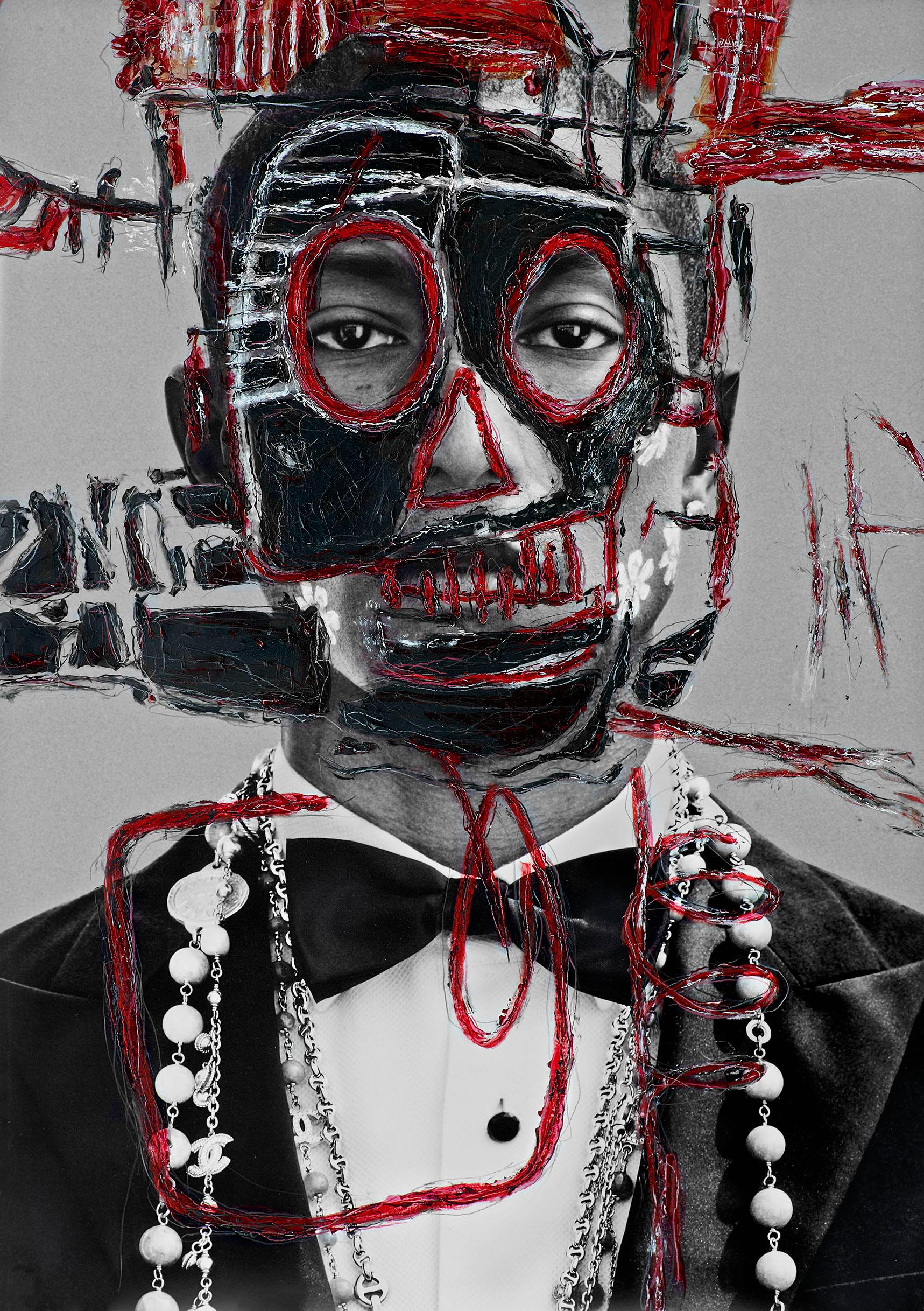 Pharrell en blanco y negro y, Elizabeth Olsen, Díptico. Intervienen los artistas. - Mixed Media Art Contemporáneo de Hunter & Gatti