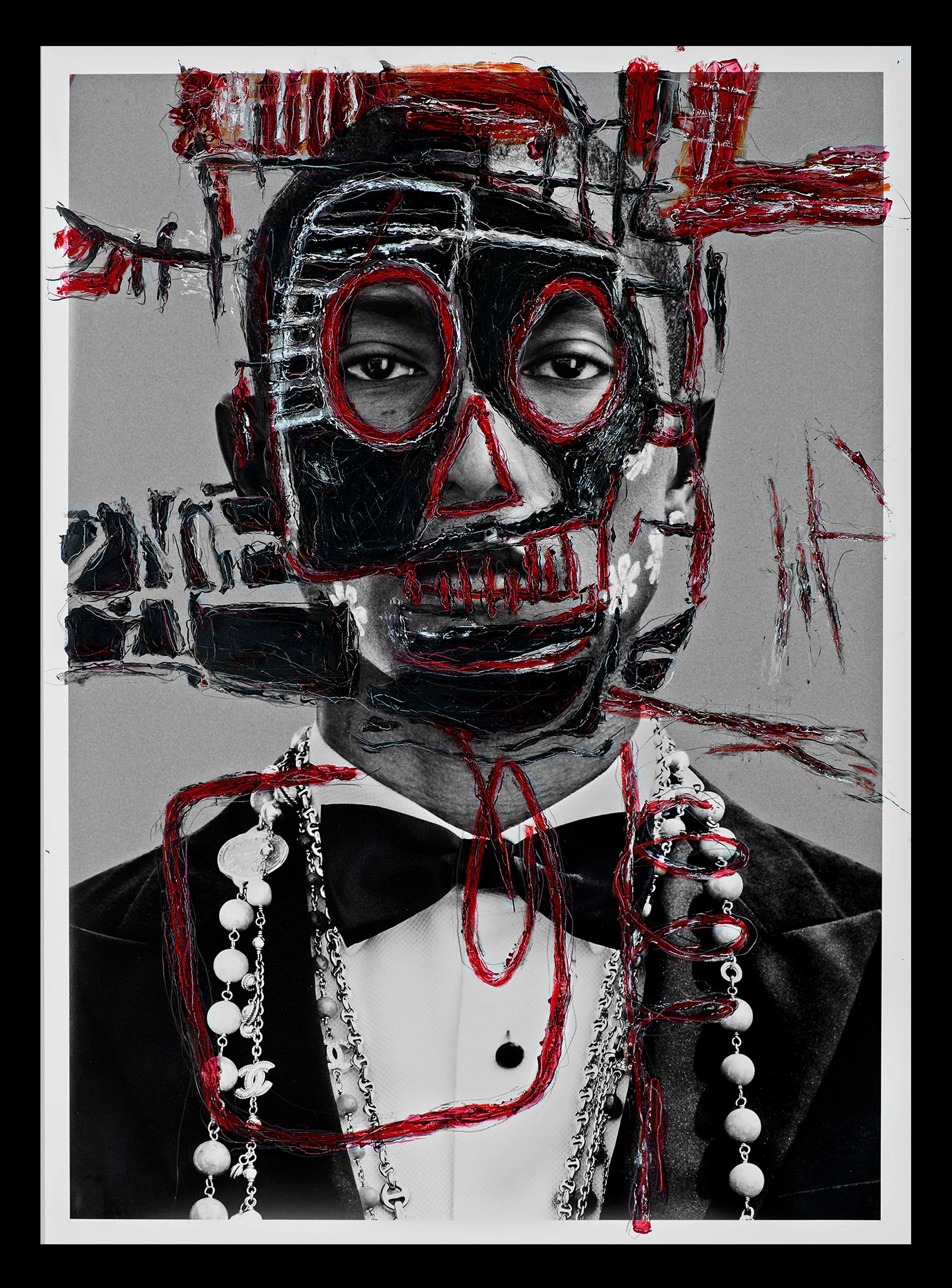 Pharrell B&W Photo intervened by the artists  . From The IWMYAS series.  Framed