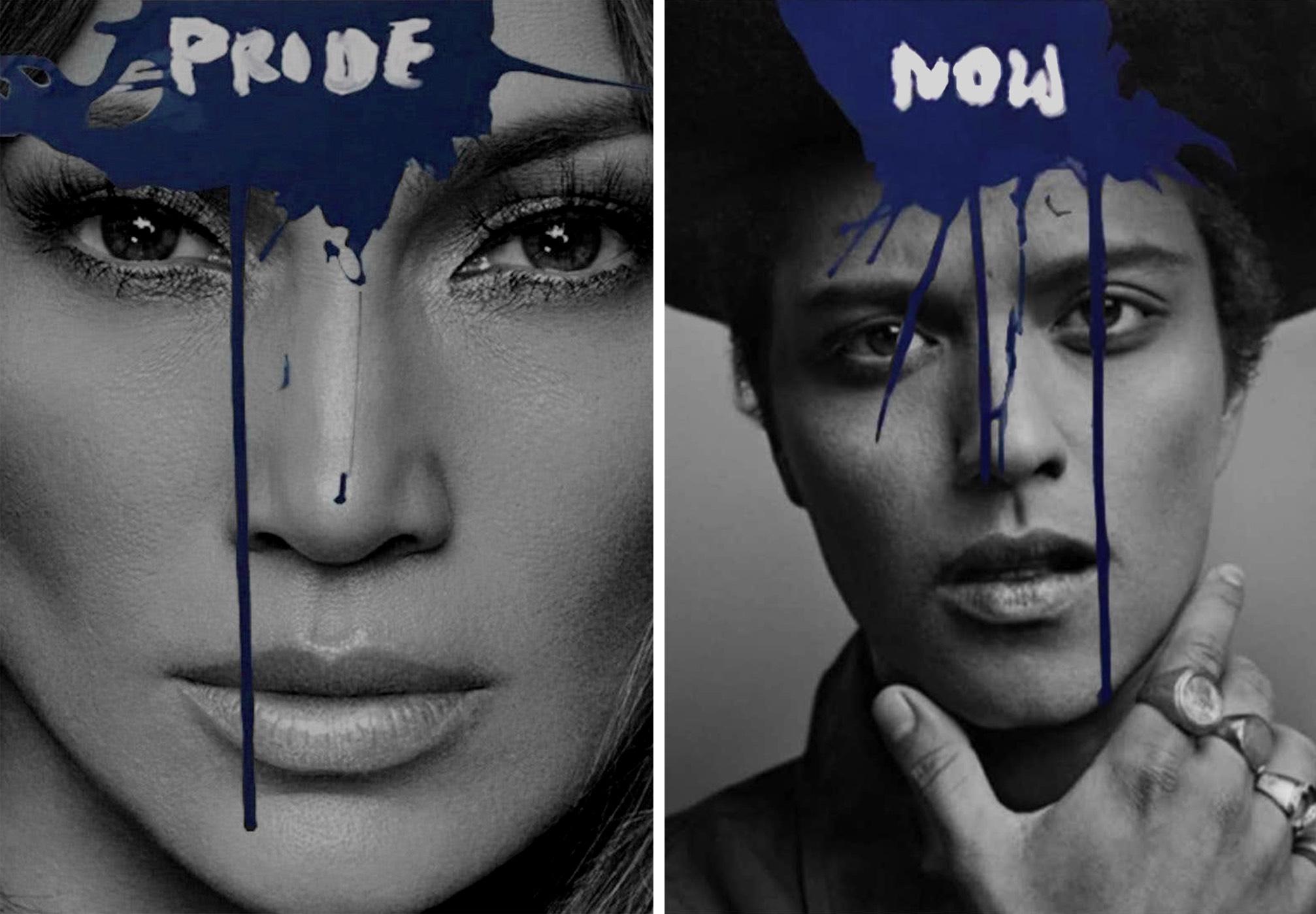 Pride - Jennifer Lopez e Now - Bruno Marli, Dittico. Dalla serie Blue - Mixed Media Art di Hunter & Gatti