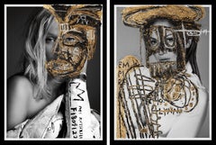 Toni Garnn and Jennifer Lopez, Diptych. Intervened by the artists.