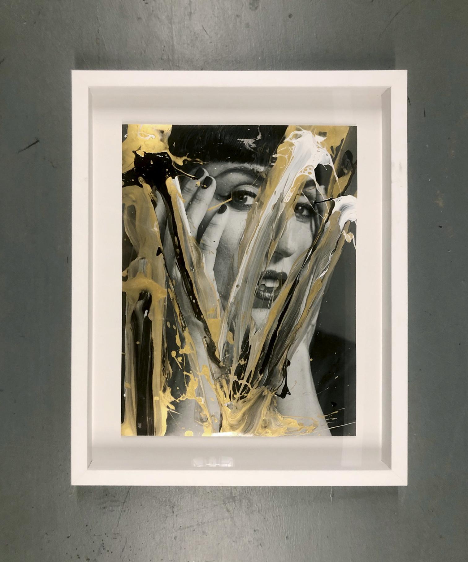 Rossy de Palma, Portrait. Mixed Media on a Black & White photograph - Contemporary Photograph by Hunter & Gatti