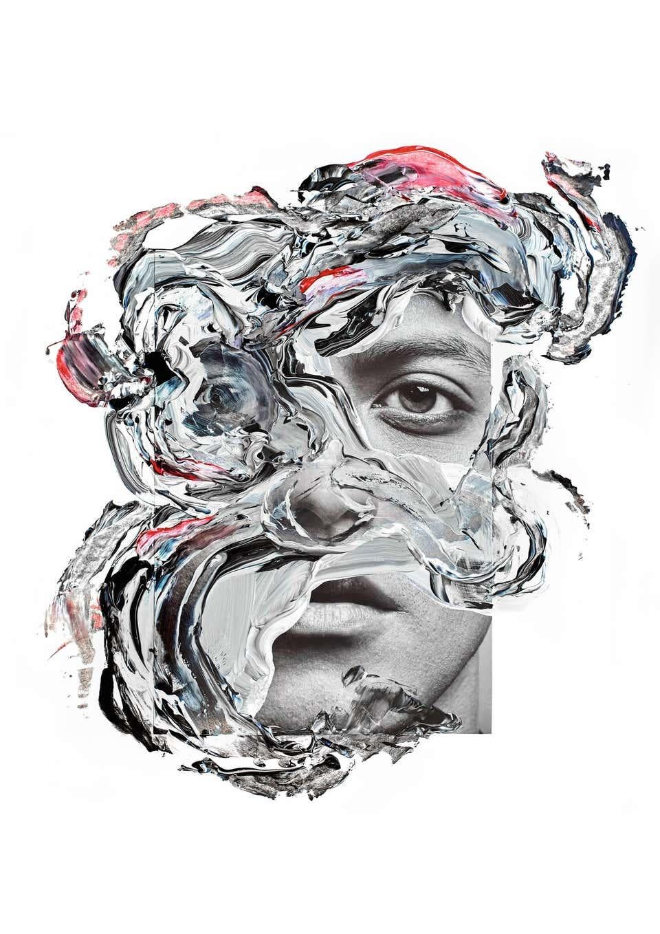 Portrait de Bruno Mars d'après le  « Rien ne reste calme »  Intervené par les artistes. - Painting de Hunter & Gatti