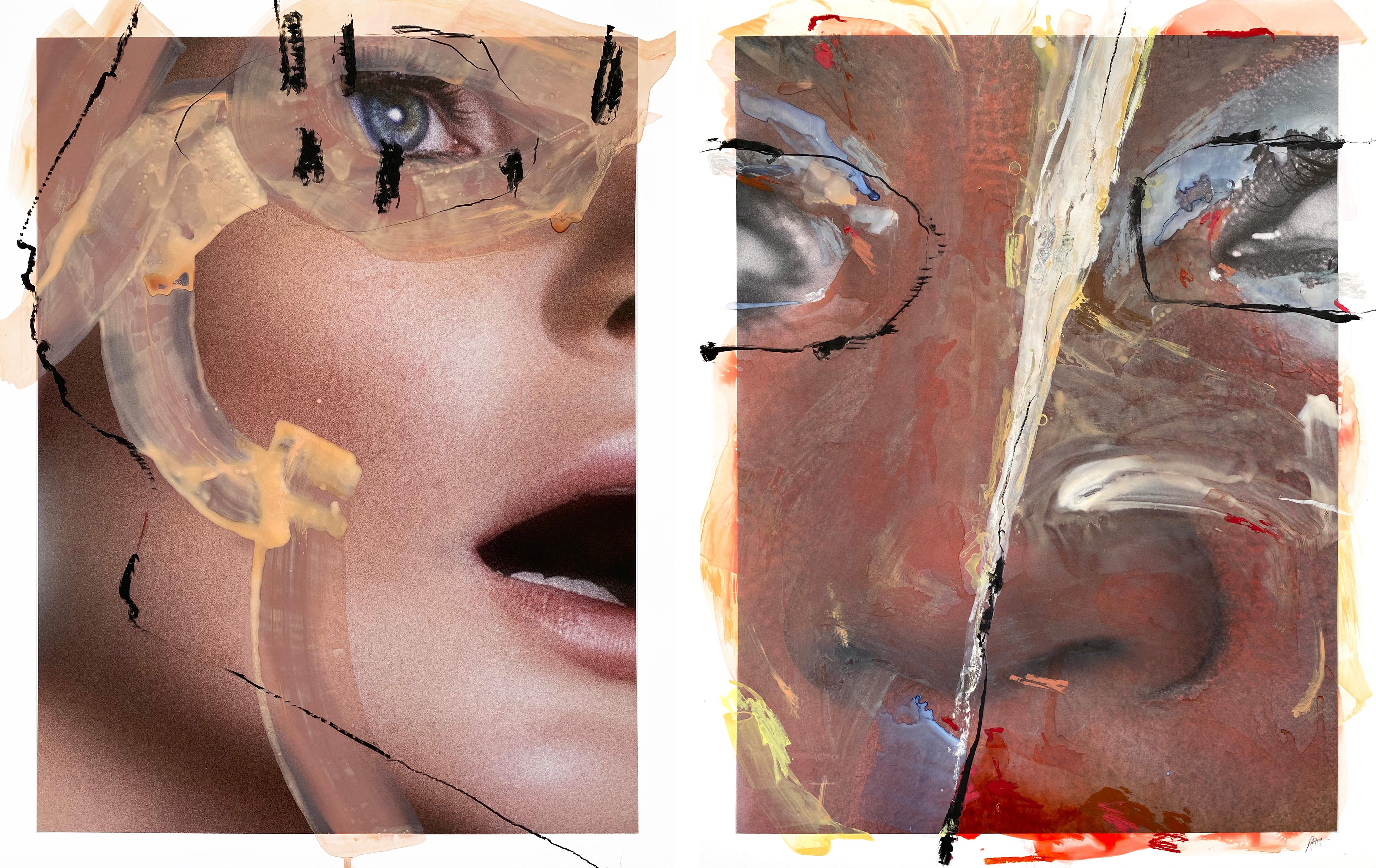 Hunter & Gatti Figurative Painting - E and V Diptych, From the series Opposed Tendencies. Mixed media photography