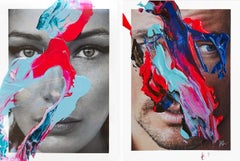  Fluid. Bella Hadid and David Gnady, Portraits  Intervened by the artists.