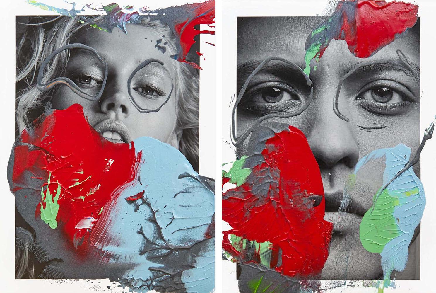 Diptych: Muse and Mars, One of a kind photo collage intervened by the artists