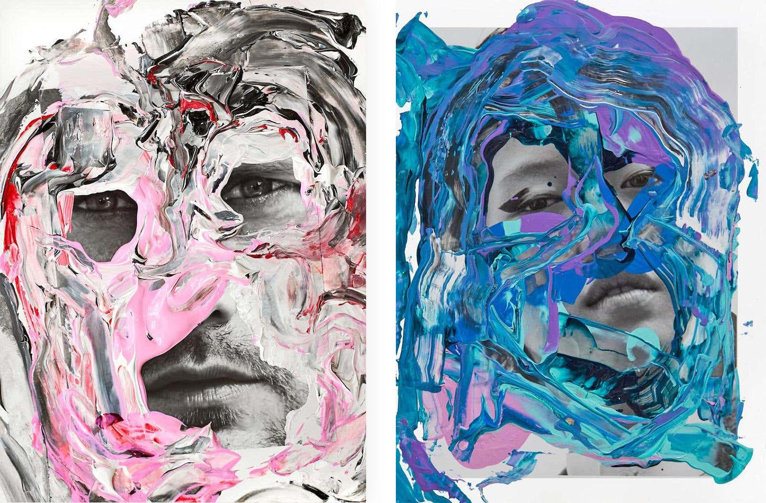 Skarsgård and Paris, Portraits Intervened by the artists. - Mixed Media Art by Hunter & Gatti